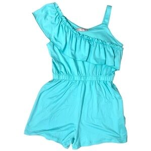 BCBG Girls Teal Ruffle Shoulder Romper - Size 7/8